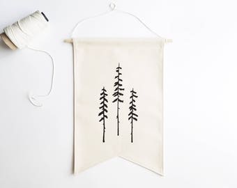 Canvas Banner / Tree Silhouettes / Fabric Wall Hanging / Wall Banner / Single Banner / Canvas Flag / Gifts for Nature Lovers / Minimal Decor