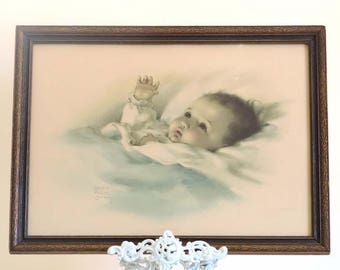 Bessie Pease Gutmann Awakening Early Original Art Print in Original Frame