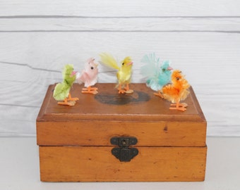 Vintage Lot of 5 Chenille Easter Chicks, Vintage Easter Decoration