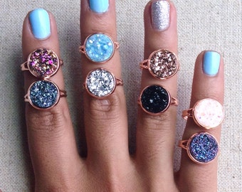 12 mm Druzy Ring with Rose Gold Setting - Pick Your Color - Adjustable Size - Personalized - Boho Chic - Gift Ideas For Her - Custom Jewelry