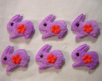 LOT 6 APPLIQUES: 40mm purple Bunny