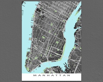 Manhattan Map Print, Lower Manhattan New York City Street Map Art, NYC Buildings