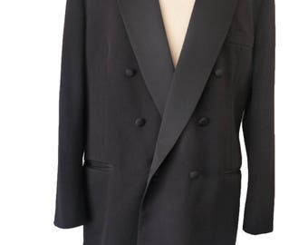 vintage tuxedo Christian Dior le connassieur jacket 46 Long Double breasted Black Peaked collar