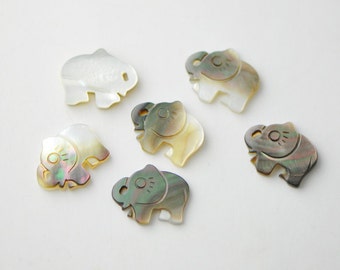 Black Mother of Pearl Flower Elephant -V1120/ 10pcs
