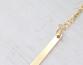 Vertical gold bar necklace, minimalist gold necklace, gold layering necklace, 14k gold filled necklace, gold filled jewelry