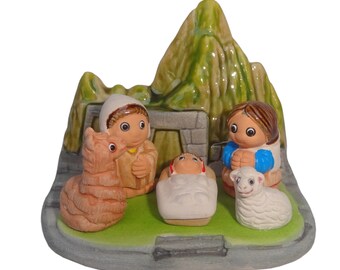 Machu Picchu Nativity Scene - Handmade in Clay - 1 block - 3.15"X2.15"X3.15" high