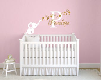 Name Wall Decal Elephant Wall Sticker Vinyl Nursery Personalized Girl Name Decal Wall Decor Nursery Wall Decor Baby Girl Name Wall Decal F62