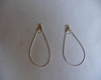 Beading hoop, silver-plated brass, 40x22mm smooth teardrop with loop, Pack Of 6 beading hoops.