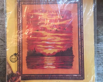 Vintage Paragon Needlecraft Creative Crewel Stitchery Sundown Picture