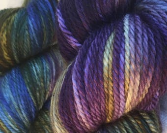 Purple, Oak and Blue Hand Dyed 10ply Aran Weight Merino Wool