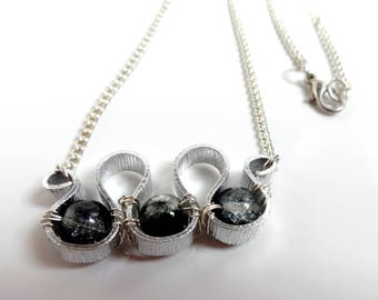 Necklace chain and spiral-black grey - hand made
