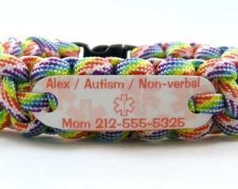 Autism Non Verbal Child ID Bracelet, Waterproof medical ID alert bracelet for children or adults, Autism awareness, Special needs wristband