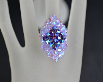 Purple Swarovski crystal ring ab2x - graphite ab2x - marquise style