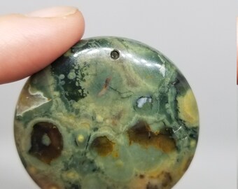 Gray, Blue, Teal, Tan, Brown * Natural Kambaba Jasper Round Pendant Bead 39x7mm * Top-Drilled