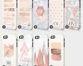 Personalised Rose Gold Marble Printed Glitter Initials Custom Phone Case For Iphone & Samsung 3D Full Wrap Hard Cover Gift