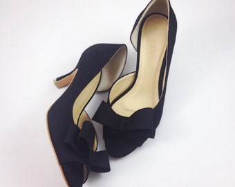 Black Wedding Shoes, Black Bridal Shoes, Black Suede Bridal Shoes, Black Bridesmaid Shoes, Black Suede Half d'Orsay Wedding Shoes