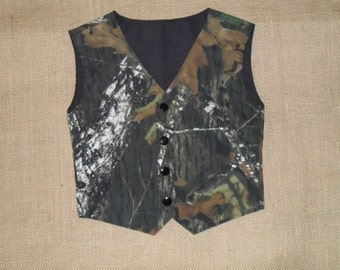 Boys and Men Camo vest Great for weddings NB to size 10. Mossy Oak Cotton shown in pic. #2 in fabric list. 22 camo colors