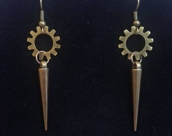 Gears & spikes steampunk style earrings