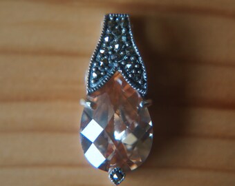 Marcasite and Peach Pear Pendant