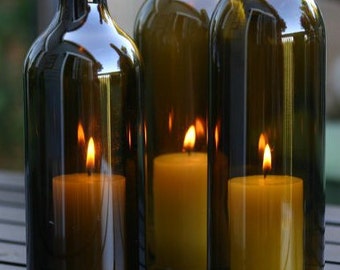 Cut Wine Bottle with Rounded Decorative Edges, Bottomless Wine Bottle, Unique Candle Holder