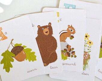 Woodland wall art, Forest ALPHABET print set - nursery wall decor for children, art for kids