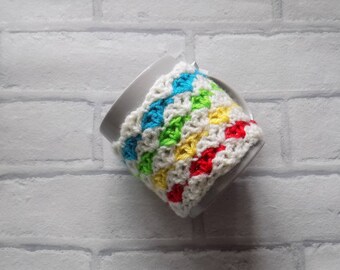 Rainbow crochet mug cosy and mug