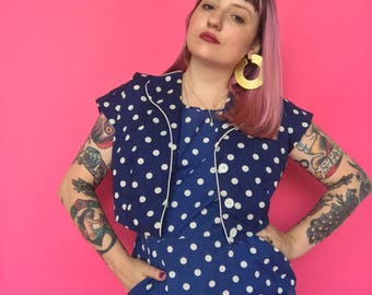 40s 50s Dress / 1940s Princess Peggy Polka Dot Dress / 1950s Cotton Day Dress with Jacket