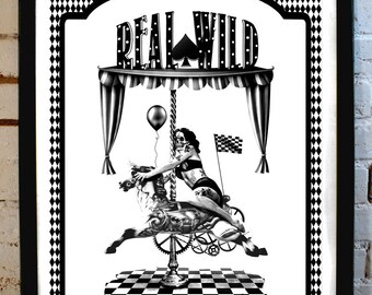Real Wild - Tattooed PinUp Skull Biker - limited edition Illustration poster