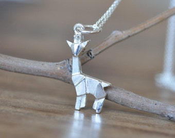 Sterling Silver Origami Giraffe Necklace, Giraffe Necklace, Geometric Giraffe Necklace, Giraffe Charm Necklace, Jamber Jewels