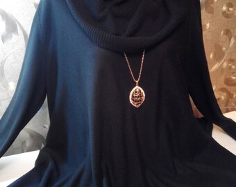 Black sweater Long tunic Large size Boho style Universal size Black knitwear Collar yoke High collar Long sleeve Narrow sleeve Mixed