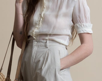 Vintage 30s Paper Silk Chiffon Ruffled Blouse