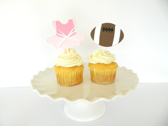 12 Gender Reveal Cupcake Toppers Touchdown Or Tutu Cupcake