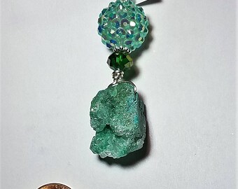 WP05 Aqua blue druzy pendant with aqua and teal crystal, interchangeable with neck wires and chains