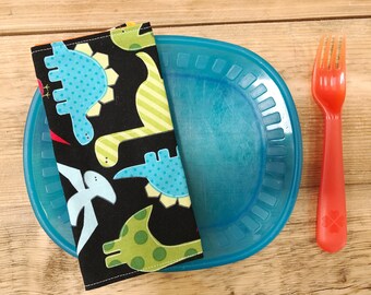 Kids Napkins - Dinosaurs - Set of 2 Kid's Size Reversible Napkins