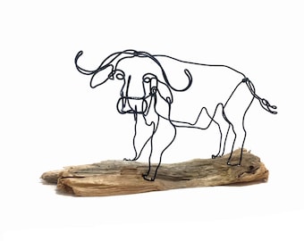 African Cape Buffalo Wire Sculpture, Water Buffalo Wire Art, Buffalo Art, 569572892