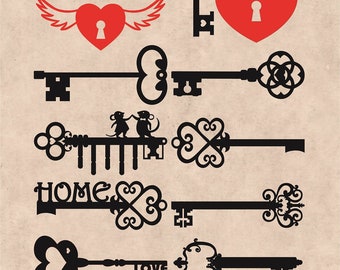 Vintage Keys Svg, Lock and Key svg, Key Silhouette, Old keys, Antique Keys svg, Skeleton Key svg, AI, CDR, PNG