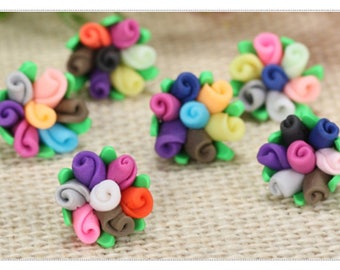 set of 3 cabochons form fimo mini bouquet