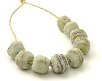 Beachy Nugget Beads | Tumbled Green Lampwork Glass Beads | Stone Green Bead Set | Handmade Beads | UK SRA | Artisan beads