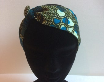 Hair band in green and blue African fabric/hair accessory/headwrap/adult