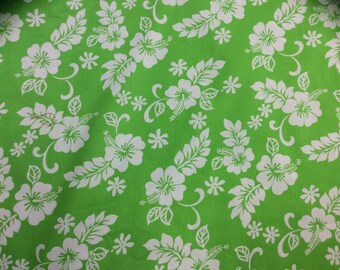 Classic lime green and white Hawaiian Print (Bulk Yardage Available)