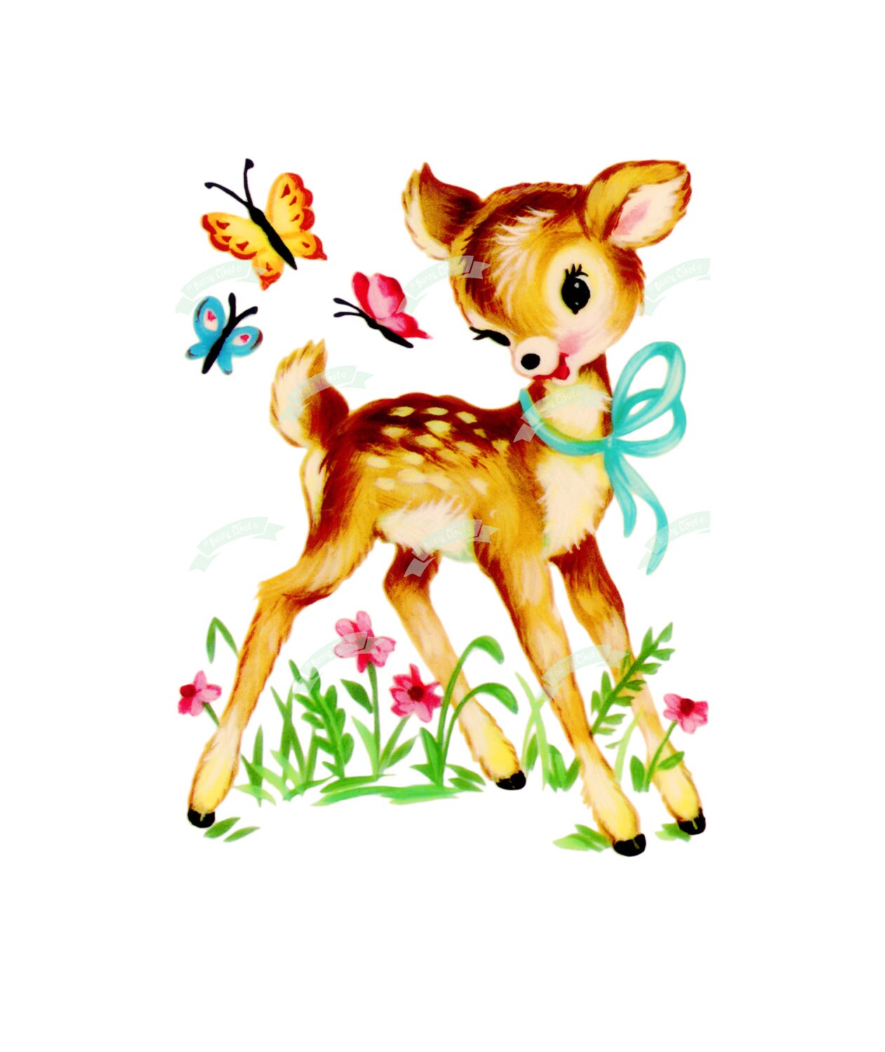Vintage Digital Download Cute Bambi Vintage Greeting Card 