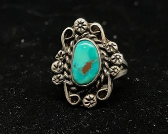 Vintage Old Pawn Sterling Silver and Turquoise Ring Size 5