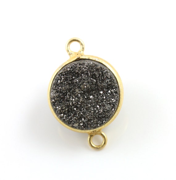 Shimmering Charcoal Druzy with Silver Dazzle Round Connector