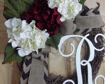Wreath - spring wreath - Monogram wreath - Grapevine wreath - easter wreath - mothers day wreath