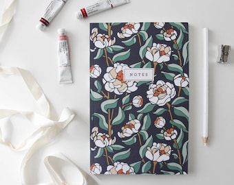 Peony Floral Notebook / Floral Diary, Botanical Journal, Stationery Composition Notebook Jotter, Floral Sketchbook, Illustrated Notebook