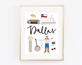 Illustrated Dallas, Texas Art Print
