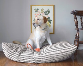 Ticking Stripe dog bed cover // Black and tan striped pet bed cover // Dog bed duvet // Farmhouse designer bed cover for small to large dogs