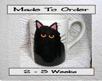 Black Cat Mug Original Handmade With Paws On Back by Grace M Smith