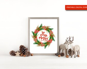 Christmas Wreath Art - Very Merry - Christmas Wall Art - Christmas Printable - Holiday Sign Wreath - Christmas Wreath - Christmas Wall Decor