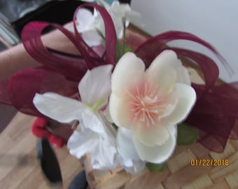 Flower girl basket burgundy ribbon